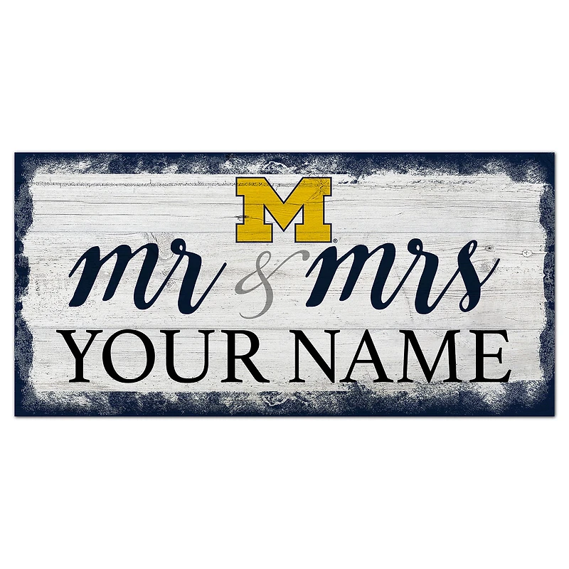 Michigan Wolverines 6" x 12" Personalized Mr. & Mrs. Script Sign