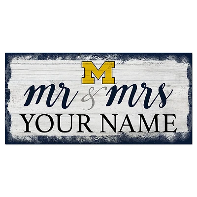 Michigan Wolverines 6" x 12" Personalized Mr. & Mrs. Script Sign