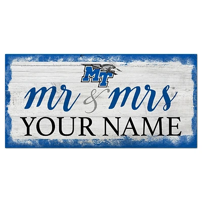 MTSU Blue Raiders 6" x 12" Personalized Mr. & Mrs. Script Sign