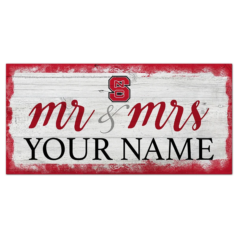 NC State Wolfpack 6" x 12" Personalized Mr. & Mrs. Script Sign