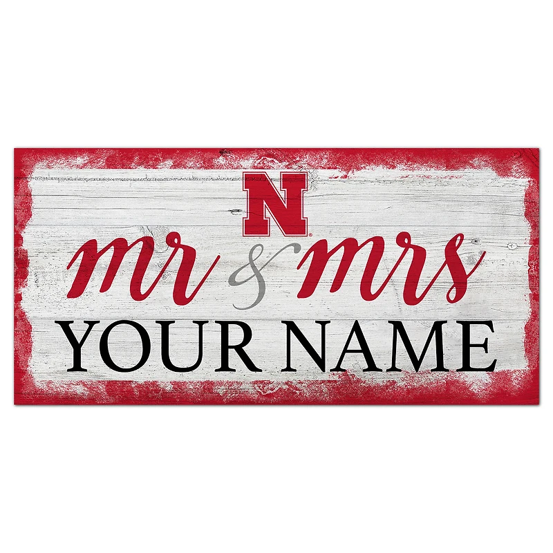 Nebraska Huskers 6" x 12" Personalized Mr. & Mrs. Script Sign