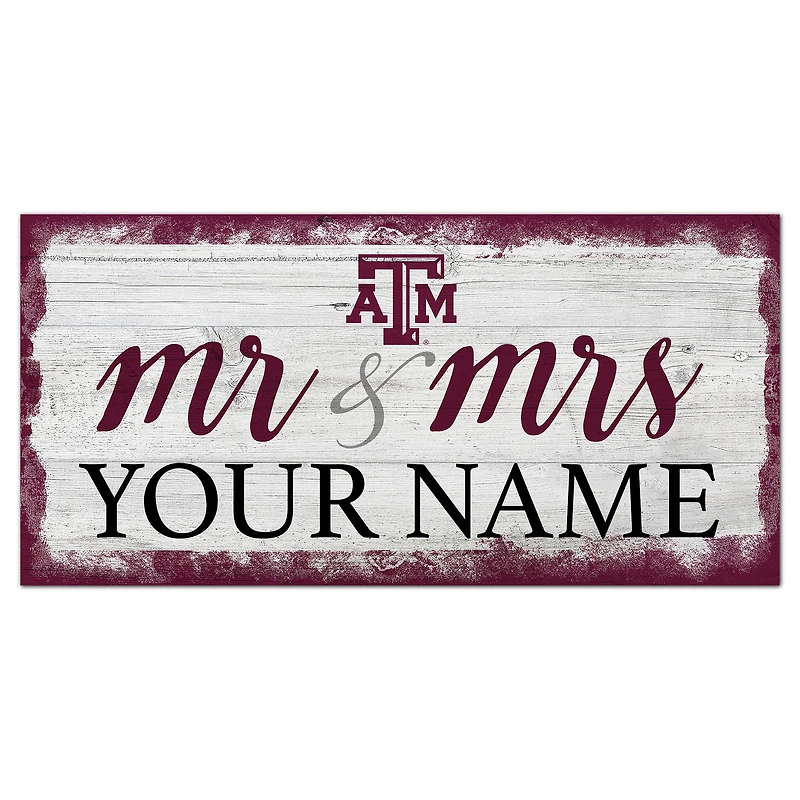 Texas A&M Aggies 6" x 12" Personalized Mr. & Mrs. Script Sign
