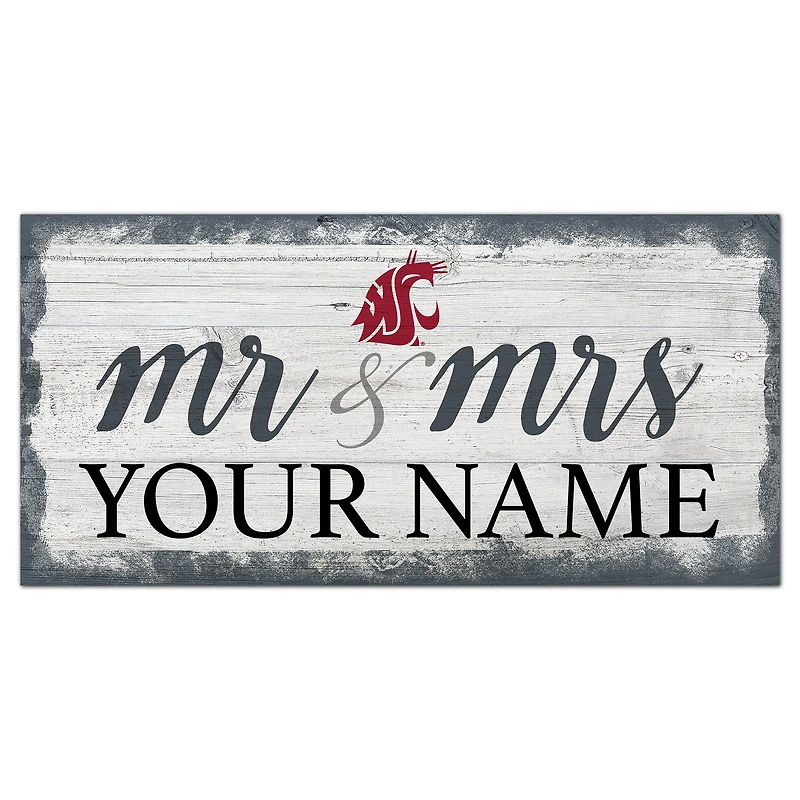 Washington State Cougars 6" x 12" Personalized Mr. & Mrs. Script Sign