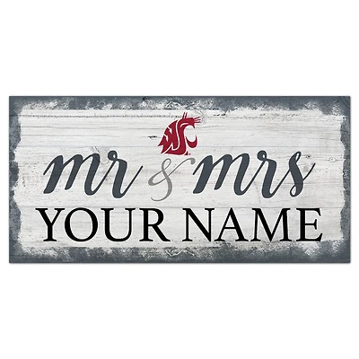 Washington State Cougars 6" x 12" Personalized Mr. & Mrs. Script Sign