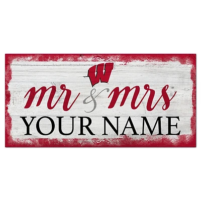 Wisconsin Badgers 6" x 12" Personalized Mr. & Mrs. Script Sign