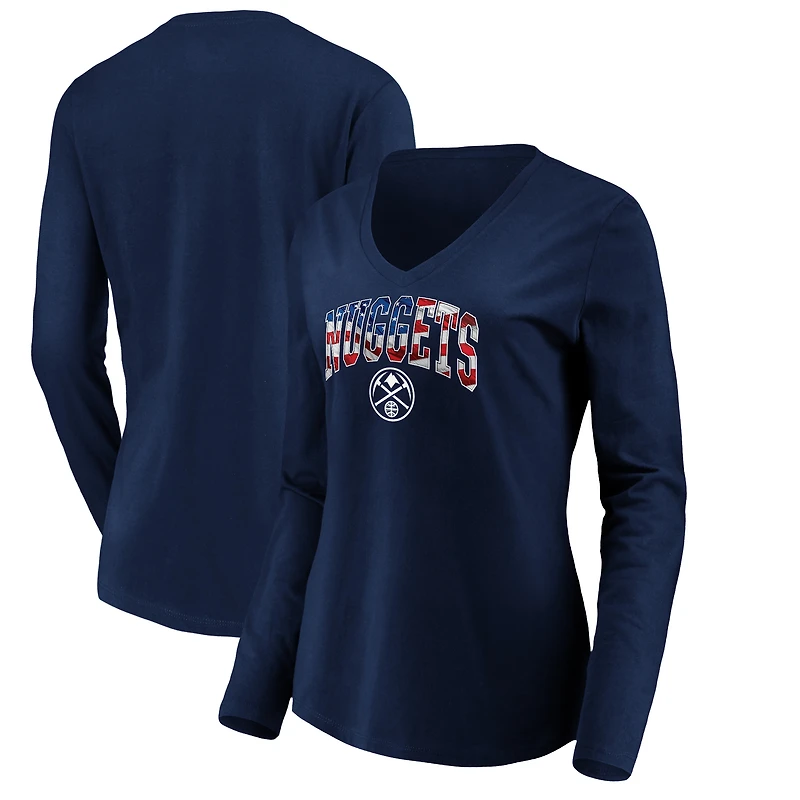 Women's Navy Denver Nuggets Banner Wave V-Neck Long Sleeve T-Shirt