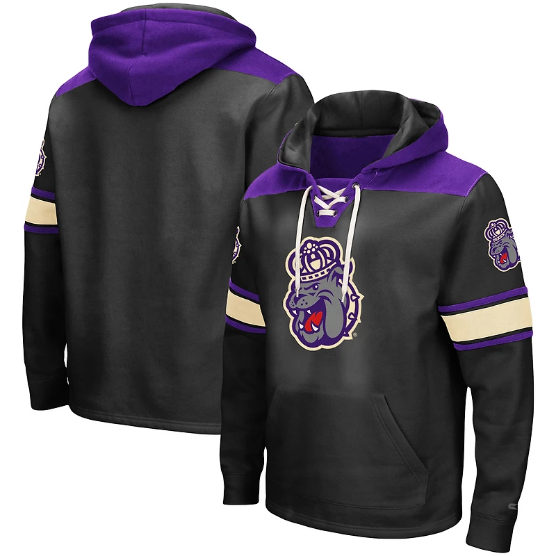 Men's Colosseum Black James Madison Dukes 2.0 Lace-Up Pullover Hoodie