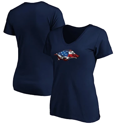 Women's Navy Arkansas Razorbacks Banner Wave V-Neck T-Shirt