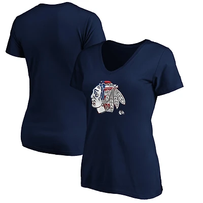 Women's Navy Chicago Blackhawks Banner Wave Logo V-Neck T-Shirt T-Shirt