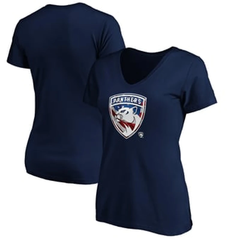 Women's Navy Florida Panthers Banner Wave Logo V-Neck T-Shirt T-Shirt