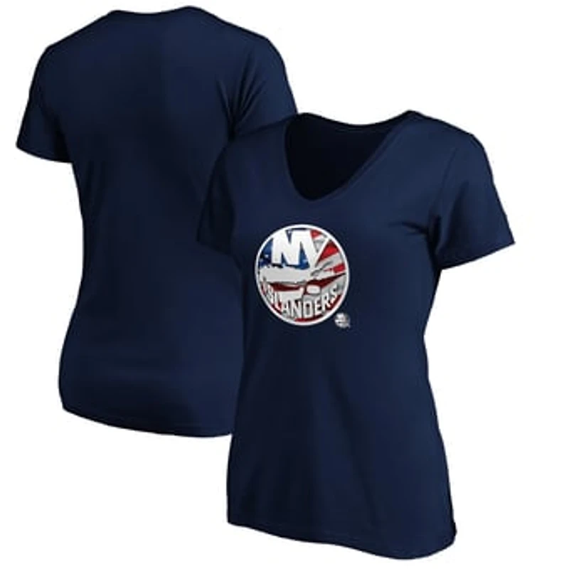 Women's Navy New York Islanders Banner Wave Logo V-Neck T-Shirt T-Shirt
