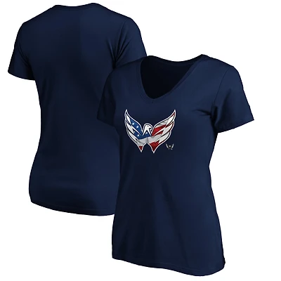 Women's Navy Washington Capitals Banner Wave Logo V-Neck T-Shirt T-Shirt