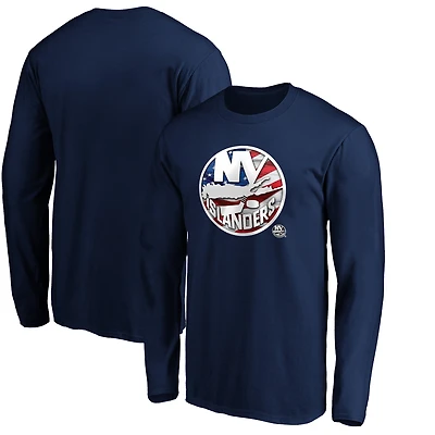 Men's Navy New York Islanders Banner Wave Logo Long Sleeve T-Shirt