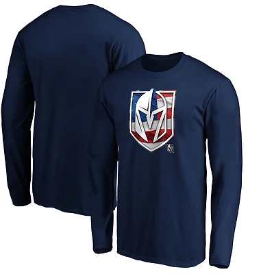 Men's Navy Vegas Golden Knights Banner Wave Logo Long Sleeve T-Shirt