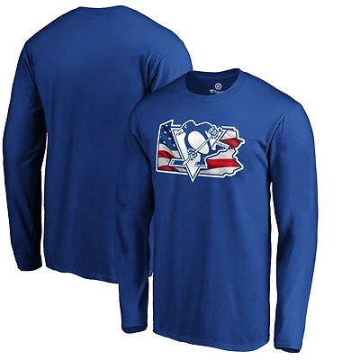 Men's Royal Pittsburgh Penguins NHL Banner State Long Sleeve T-Shirt