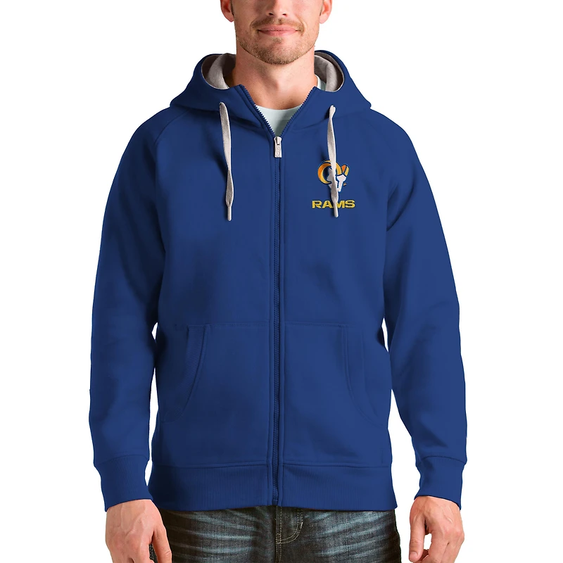 Men's Antigua Royal Los Angeles Rams Victory Full-Zip Hoodie
