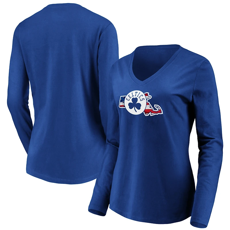 Women's Royal Boston Celtics Banner State Long Sleeve V-Neck T-Shirt