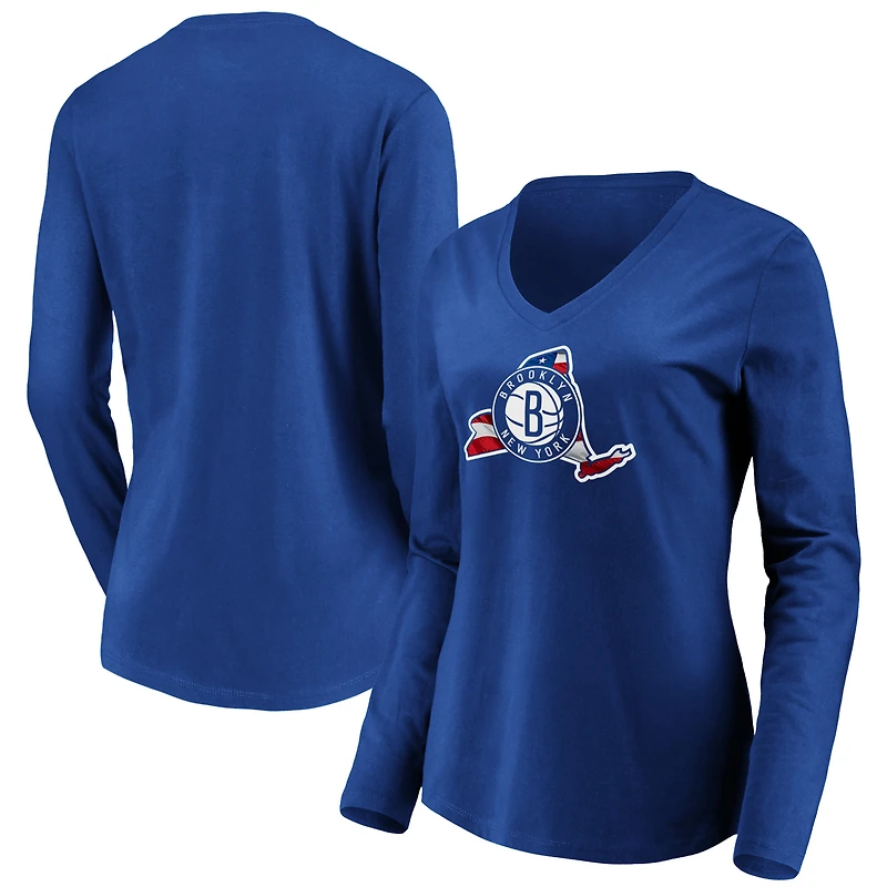 Women's Royal Brooklyn Nets Banner State Long Sleeve V-Neck T-Shirt