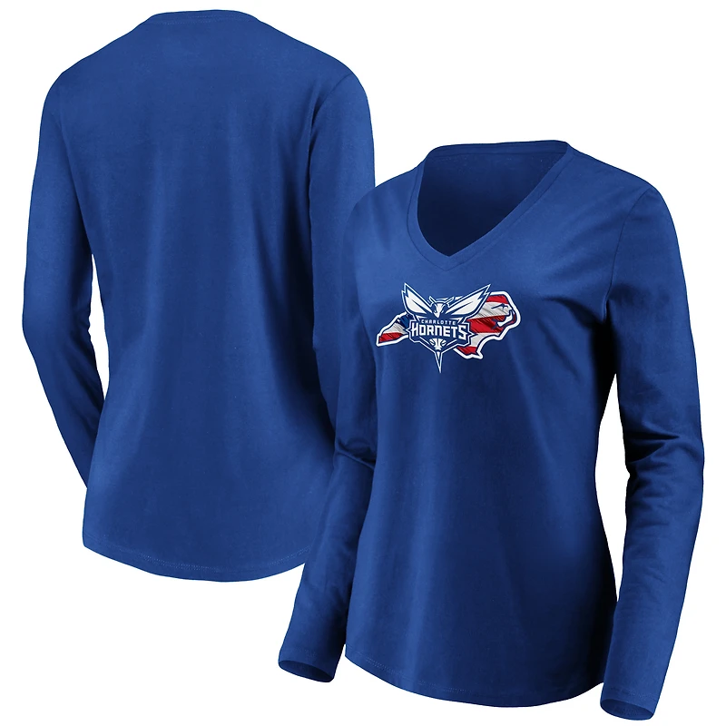 Women's Royal Charlotte Hornets Banner State Long Sleeve V-Neck T-Shirt
