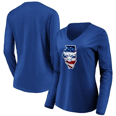 Women's Royal Chicago Bulls Banner State Long Sleeve V-Neck T-Shirt