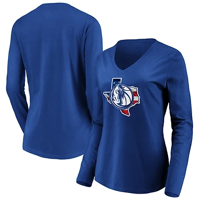 Women's Royal Dallas Mavericks Banner State Long Sleeve V-Neck T-Shirt