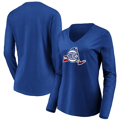 Women's Royal New York Knicks Banner State Long Sleeve V-Neck T-Shirt