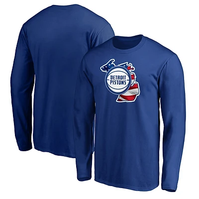 Men's Royal Detroit Pistons Banner State Long Sleeve T-Shirt