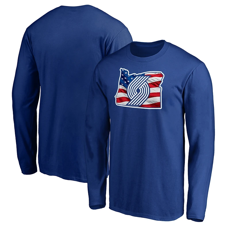 Men's Royal Portland Trail Blazers Banner State Long Sleeve T-Shirt