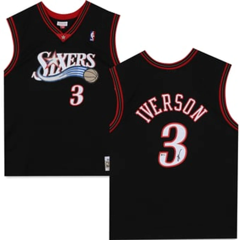 Allen Iverson Philadelphia 76ers Autographed Black Mitchell and Ness 2000-01 Hardwood Classic Swingman Jersey