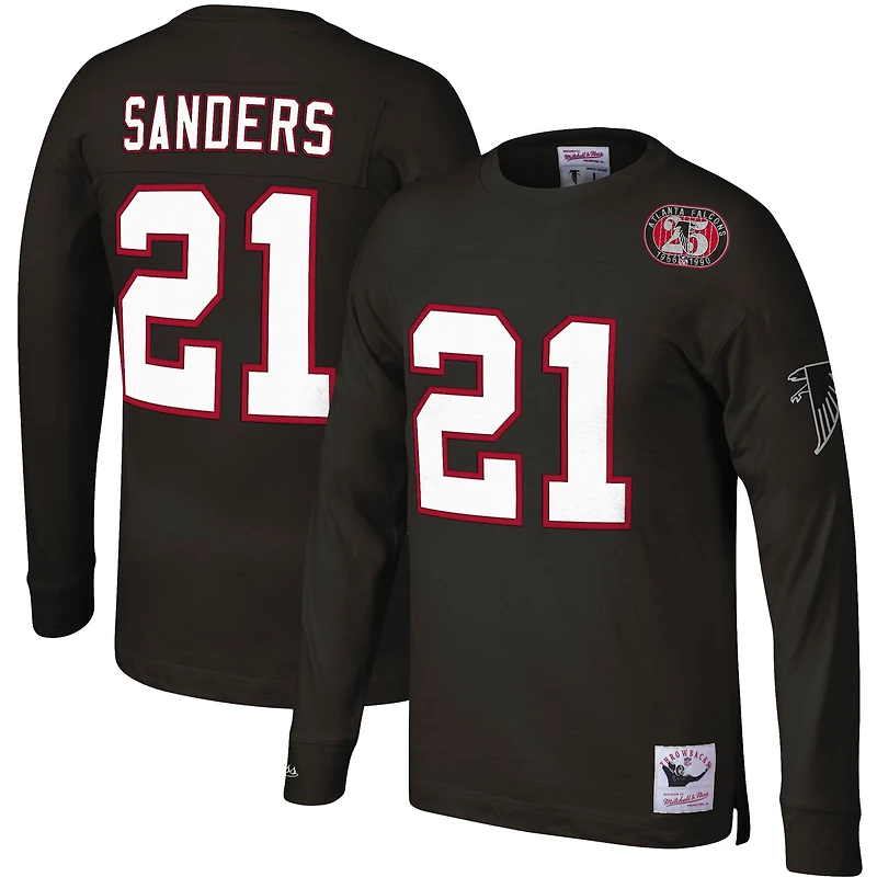 Men's Mitchell & Ness Deion Sanders Black Atlanta Falcons Throwback Retired Player Name & Number Long Sleeve Top
