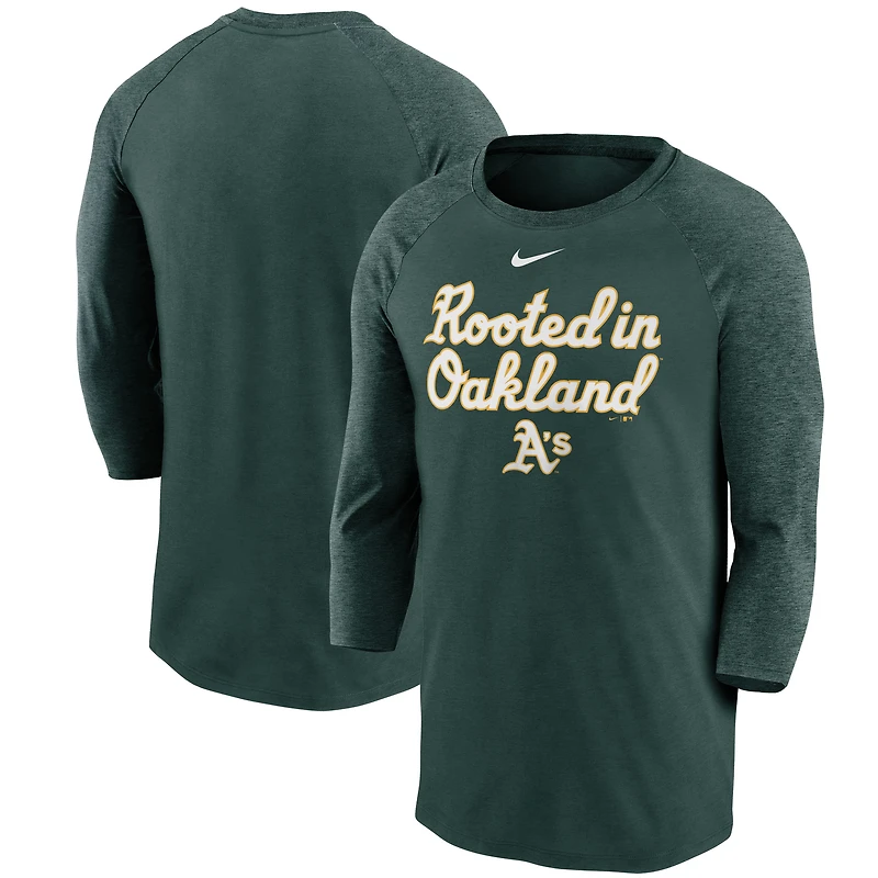 Men's Nike Green Athletics Local Phrase Tri-Blend 3/4-Sleeve Raglan T-Shirt