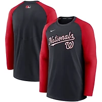 Men's Nike Navy/Red Washington Nationals Authentic Collection Pregame Performance Raglan Pullover Sweatshirt