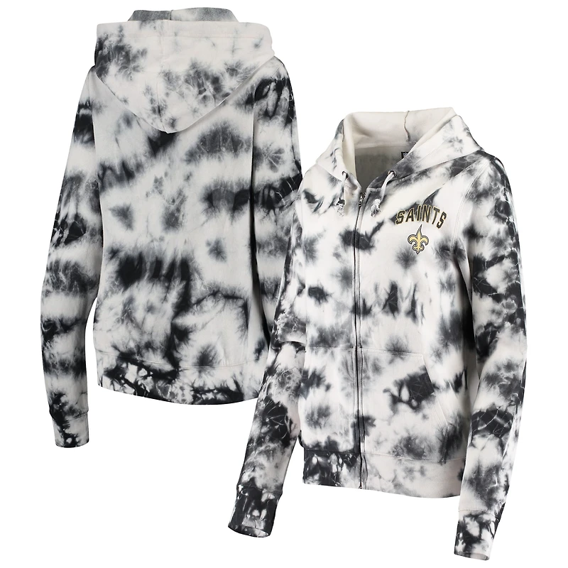 Women's New Era Black New Orleans Saints Tie Dye Fleece Full-Zip Hoodie