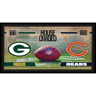 Green Bay Packers vs. Chicago Bears Framed 10" x 20" House Divided Football Collage