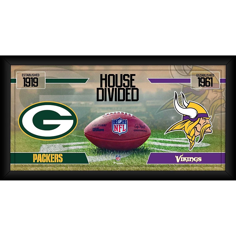 Green Bay Packers vs. Minnesota Vikings Framed 10" x 20" House Divided Football Collage
