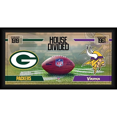 Green Bay Packers vs. Minnesota Vikings Framed 10" x 20" House Divided Football Collage