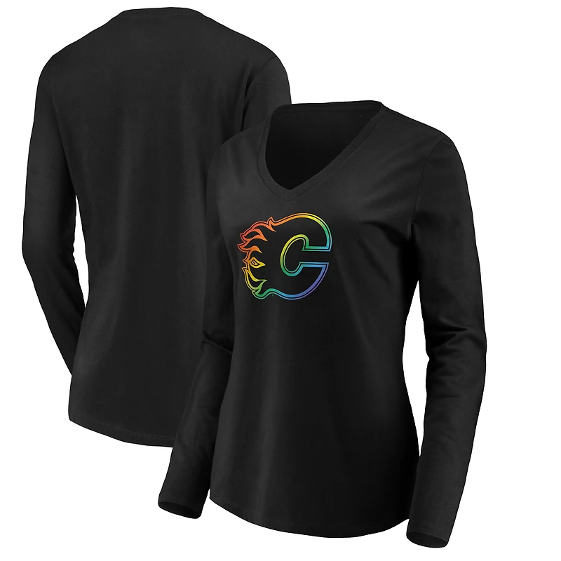 Women's Black Calgary Flames Team Pride Logo Long Sleeve V-Neck T-Shirt