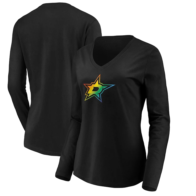 Women's Black Dallas Stars Team Pride Logo Long Sleeve V-Neck T-Shirt