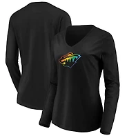 Women's Black Minnesota Wild Team Pride Logo Long Sleeve V-Neck T-Shirt