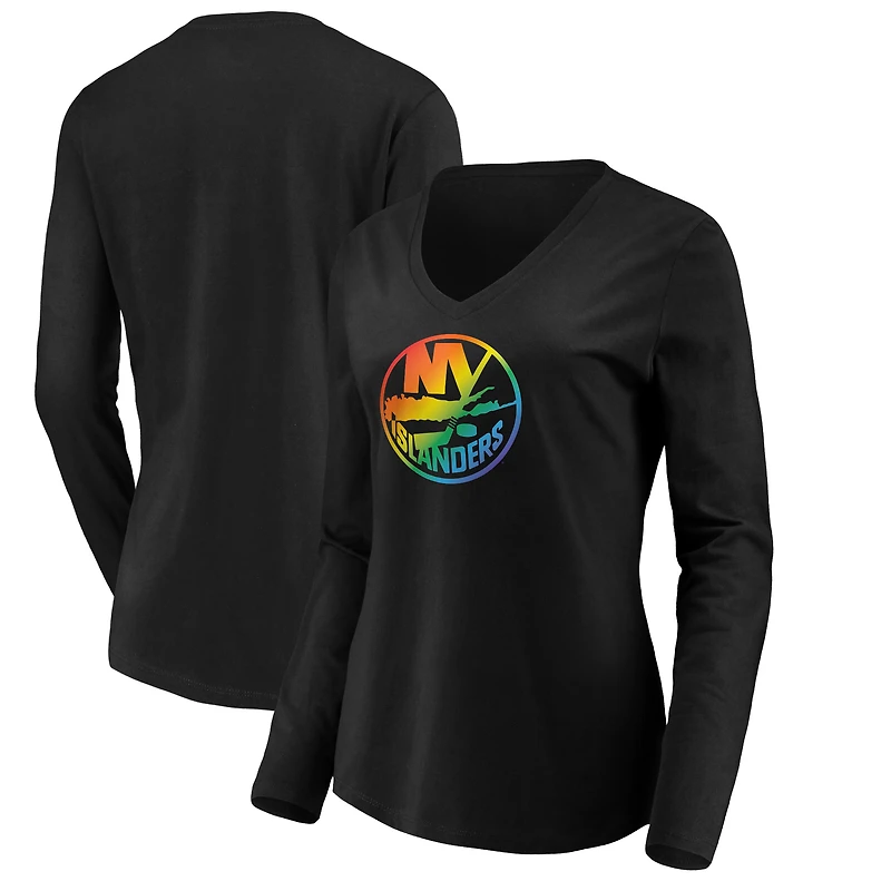 Women's Black New York Islanders Team Pride Logo Long Sleeve V-Neck T-Shirt