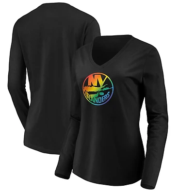 Women's Black New York Islanders Team Pride Logo Long Sleeve V-Neck T-Shirt