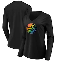 Women's Black New York Islanders Team Pride Logo Long Sleeve V-Neck T-Shirt