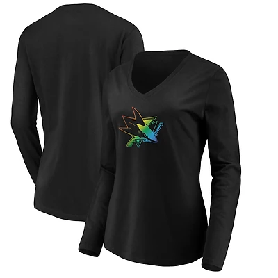 Women's Black San Jose Sharks Team Pride Logo Long Sleeve V-Neck T-Shirt
