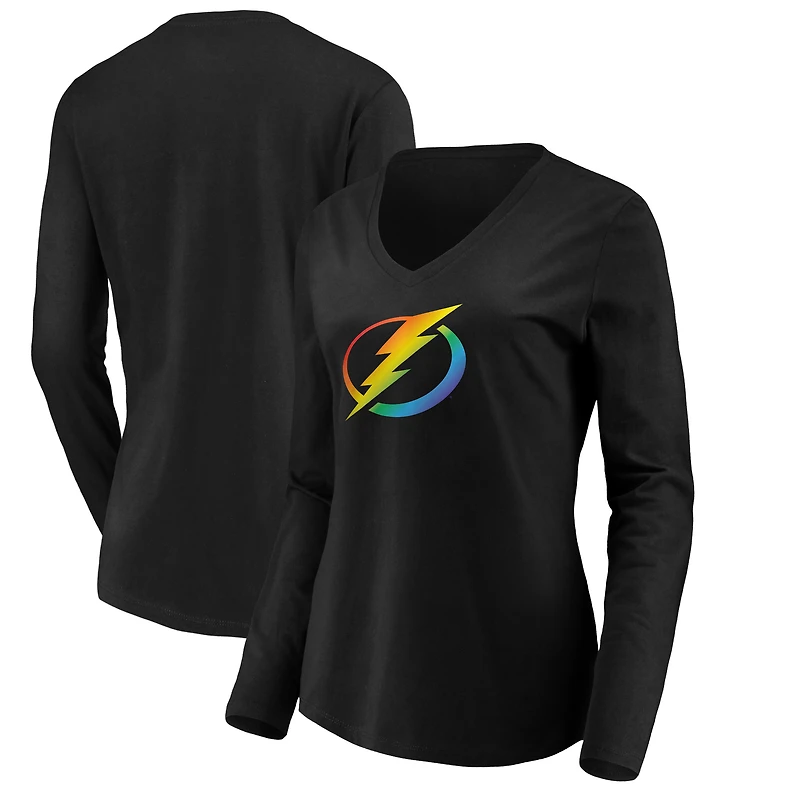 Women's Black Tampa Bay Lightning Team Pride Logo Long Sleeve V-Neck T-Shirt