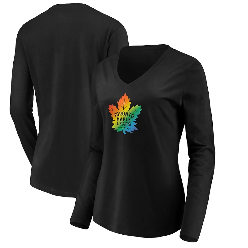 Women's Black Toronto Maple Leafs Team Pride Logo Long Sleeve V-Neck T-Shirt