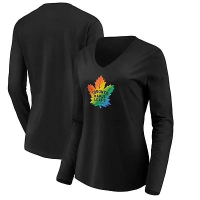 Women's Black Toronto Maple Leafs Team Pride Logo Long Sleeve V-Neck T-Shirt