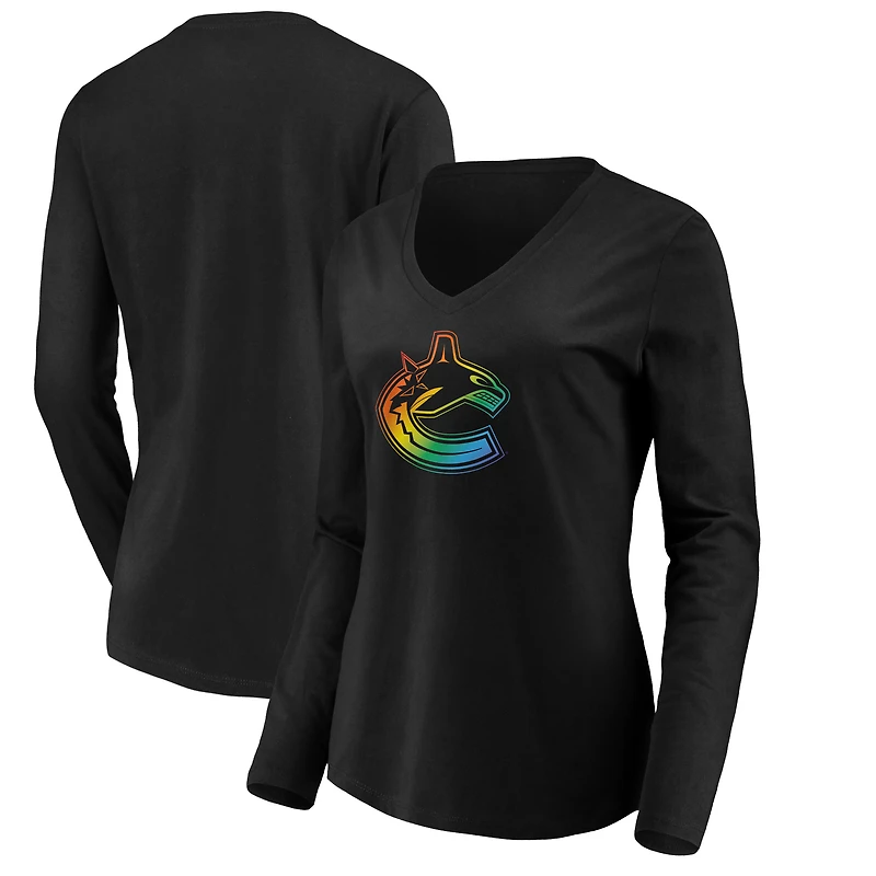 Women's Black Vancouver Canucks Team Pride Logo Long Sleeve V-Neck T-Shirt