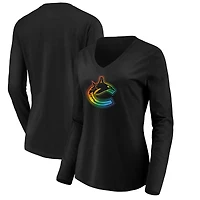 Women's Black Vancouver Canucks Team Pride Logo Long Sleeve V-Neck T-Shirt