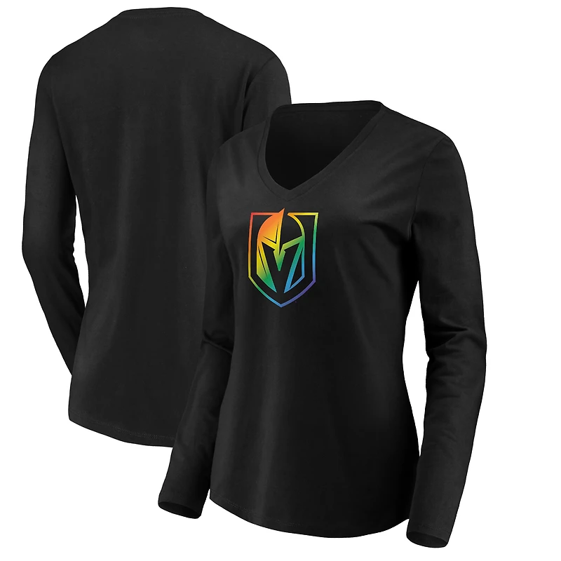 Women's Black Vegas Golden Knights Team Pride Logo Long Sleeve V-Neck T-Shirt