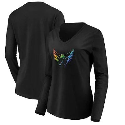 Women's Black Washington Capitals Team Pride Logo Long Sleeve V-Neck T-Shirt